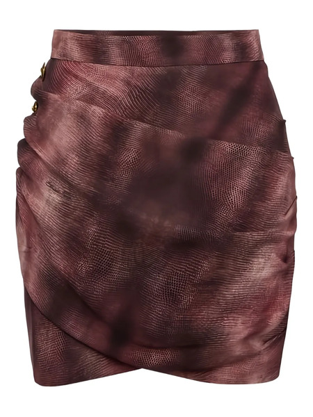  Elisabetta Franchi Draping Jewel Python-print Buttons Skirt - Red 