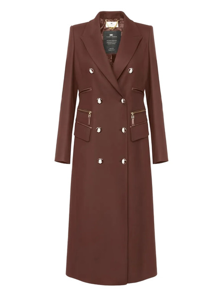  Elisabetta Franchi Enamelled-button Double-breasted Coat - Brown 