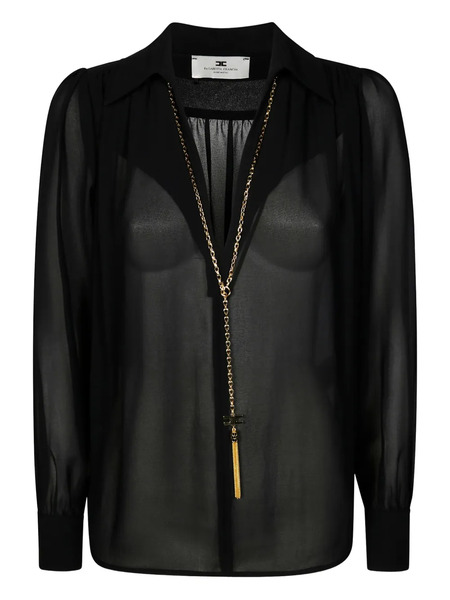  Elisabetta Franchi Georgette Buttoned Collared Shirt - Black 