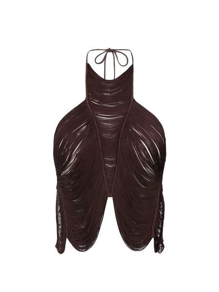  Elisabetta Franchi Halterneck Fringed Top - Brown 