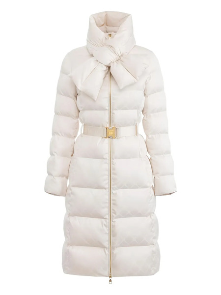  Elisabetta Franchi Jacquard Scarf-collar Down Coat - Neutrals 