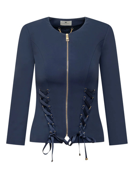  Elisabetta Franchi Lace-up Zip-front Jacket - Blue 