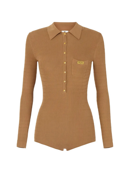  Elisabetta Franchi Micro-cable Knit Jumpsuit - Brown 