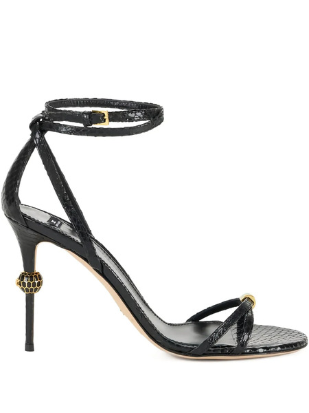  Elisabetta Franchi 80mm Leather Python Print Sandals - Black 
