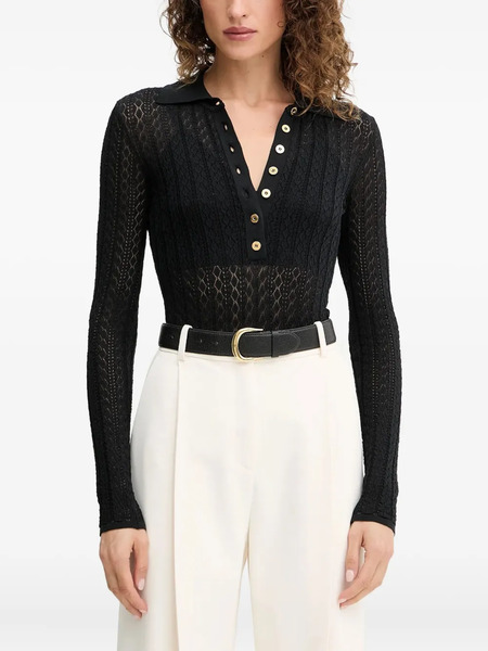  Elisabetta Franchi Patterned-knit Polo Top - Black 