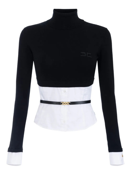  Elisabetta Franchi Poplin-insert Turtleneck Top - Black 