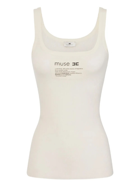  Elisabetta Franchi Ribbed Logo Top - Neutrals 