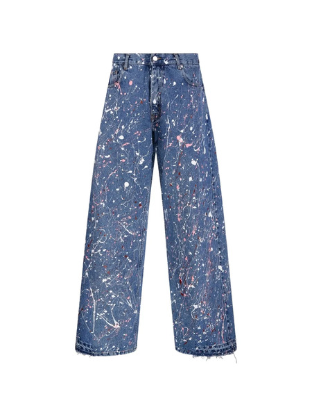  E.l.v Denim Splatter-effect Frayed-hem Jeans - Blue 