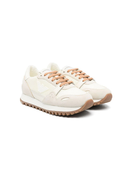  Emporio Armani Kids Logo-patch Suede Sneakers - Neutrals 