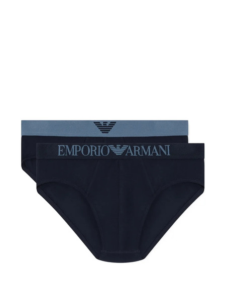  Emporio Armani Logo Band Briefs Set Of Two - Blue 