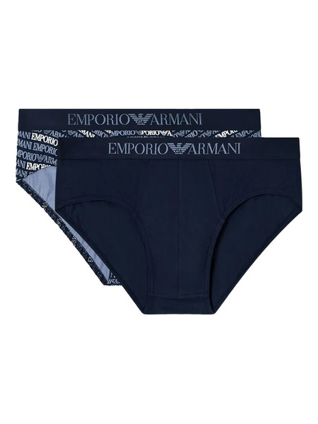  Emporio Armani Logo Elastic Briefs (set Of Two) - Blue 