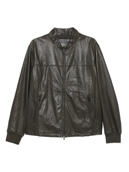  Emporio Armani Zip-up Leather Jacket - Black 