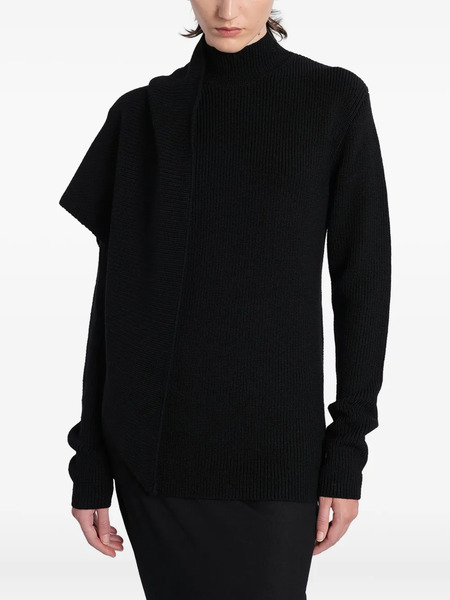  Entire Studios Ribbed Turtleneck Draped Sweater - Black 