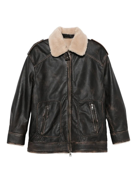  Eraldo Shearling-collar Leather Jacket - Brown 