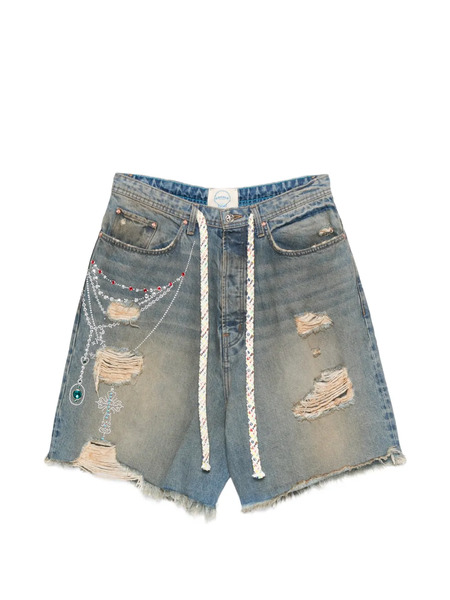  Ercole Studio Distressed Chain-embellishment Shorts - Blue 