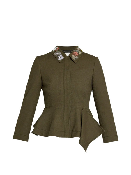  Erdem Embroidered-collar Peplum Fitted Jacket - Green 