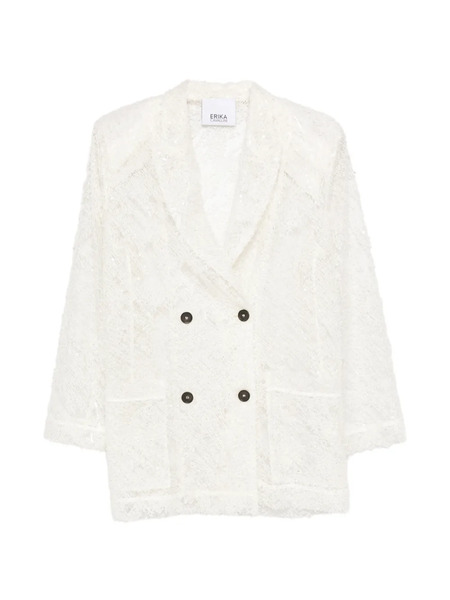  Erika Cavallini Double-breasted Fringed Jacket - White 