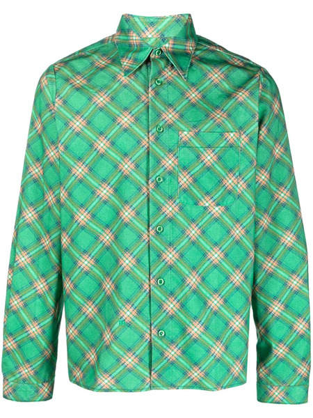  Erl Check-pattern Corduroy Shirt - Green 