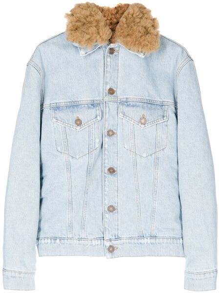  Erl Fur-collared Denim Jacket - Blue 