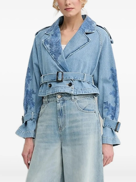  Ermanno Firenze Embroidered Belted Denim Jacket - Blue 