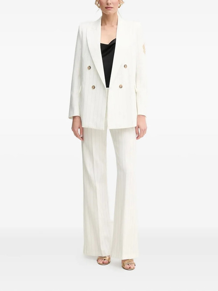 Ermanno Firenze Pinstripe-pattern Logo-patch Blazer - White 