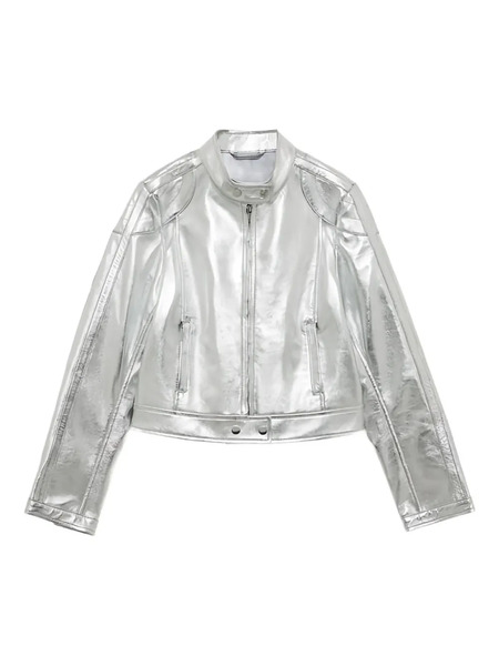  Ermanno Firenze Zip-up Quilted Leather Jacket - Silver 