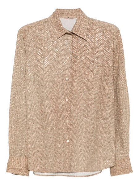  Ermanno Scervino Herringbone-pattern Long-sleeve Shirt - Neutrals 
