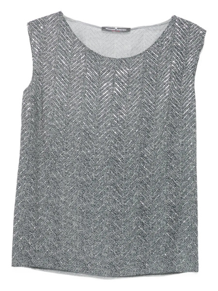  Ermanno Scervino Herringbone-pattern Sequin-embellishment Top - Grey 