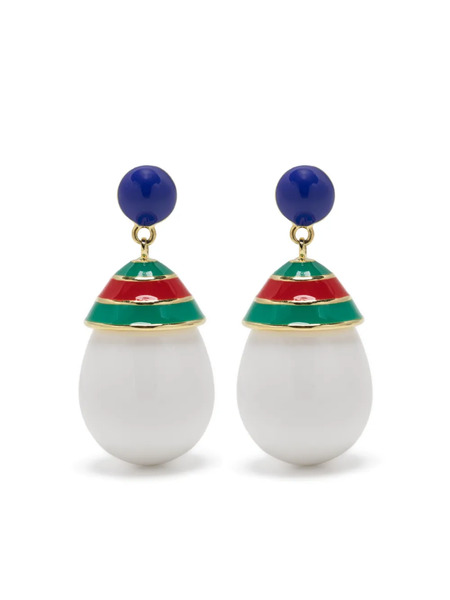  Eshvi Mini Striped Drop Earrings - White 