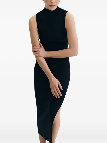  Ether Ribbed High-neck Midi Dress - Black 