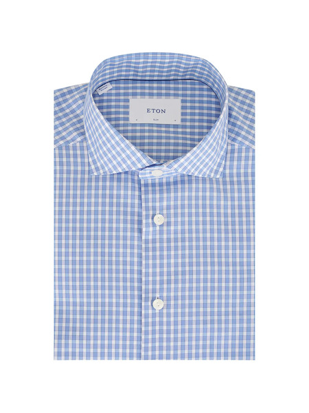  Eton Check-pattern Button-down Cotton Shirt - Blue 