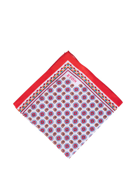  Eton Patterned Pocket Square - White 