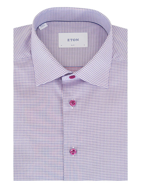  Eton Twill Check Shirt - Purple 
