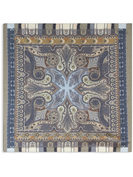  Etro Abstract Print Silk Pocket Square - Blue 