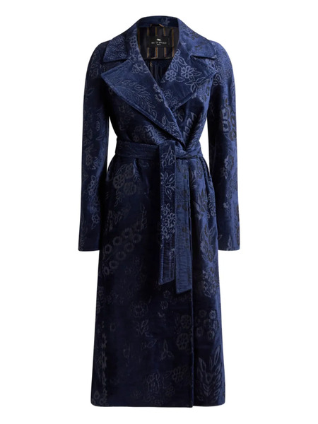  Etro Chenille Jacquard Floral Coat - Blue 