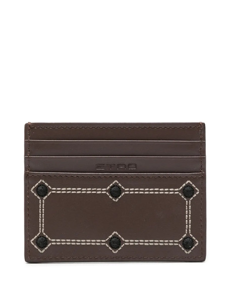  Etro Embroidered Leather Cardholder - Brown 