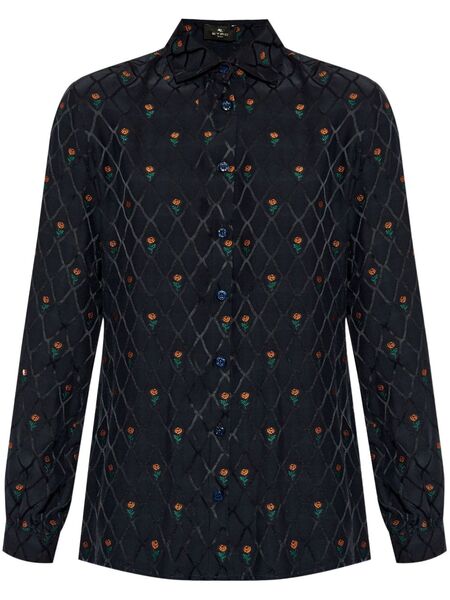  Etro Floral Diamond Grid Shirt - Blue 
