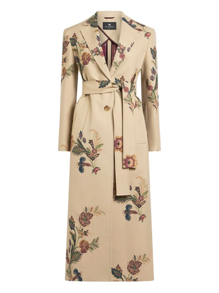  Etro Floral-print Belted Coat - Neutrals 