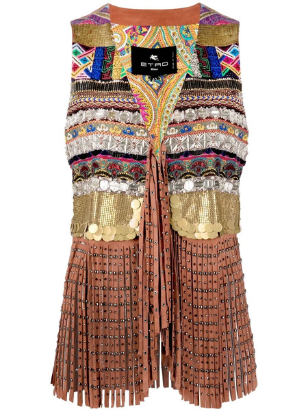  Etro Fringed Patterned Gilet - Pink 