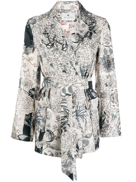  Etro Graphic-print Belted Silk Jacket - White 
