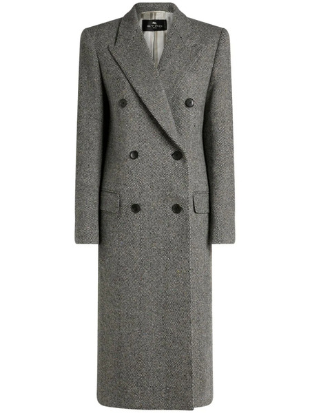  Etro Herringbone-pattern Double-breasted Coat - Black 