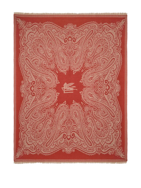  Etro Home Logo-jacquard Wool Throw Blanket (180cm X 140cm) - Red 