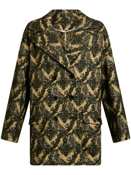  Etro Jacquard Double-breasted Coat - Green 