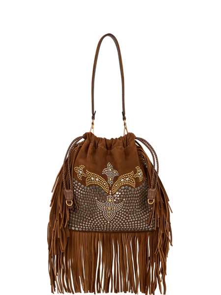  Etro Kalispera Studs Fringes Medium Tote Bag - Brown 