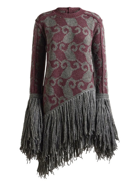  Etro Knitted-jacquard Fringe Mini Dress - Grey 