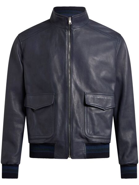  Etro Leather Bomber Jacket - Blue 