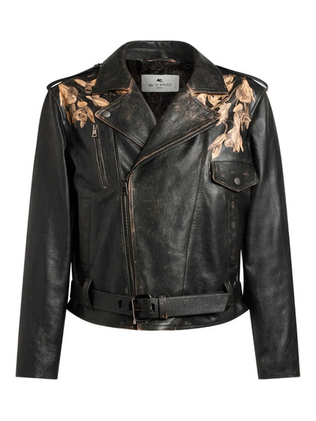  Etro Leopard-print Leather Jacket - Black 