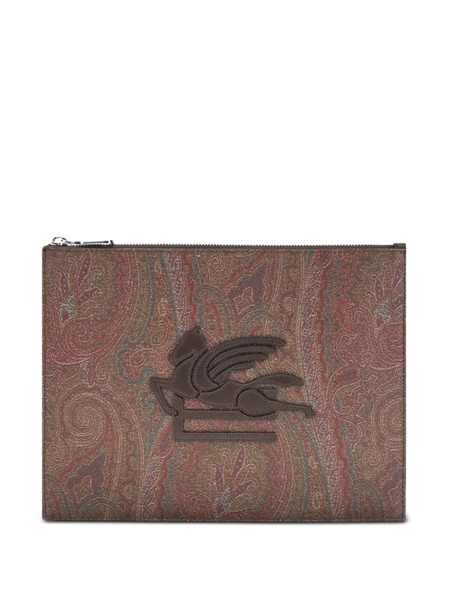  Etro Logo-patch Paisley-pattern Pouch - Brown 