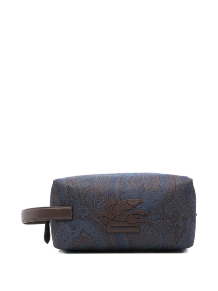  Etro Paisley-pattern Leather-handle Wash Bag - Blue 