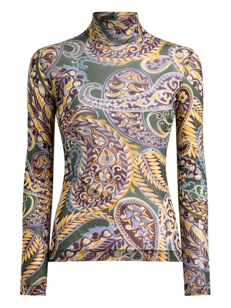  Etro Paisley Turtleneck Top - Green 